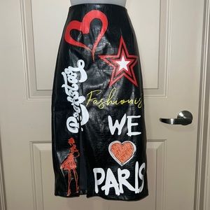 Faux leather Knee length skirt with thigh split